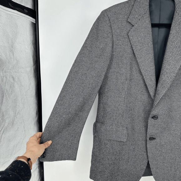 Mens 40R Pure Alpaca Sport Coat Grey Houndstooth 2 Button Preppy Classic Blazer - Picture 12 of 13
